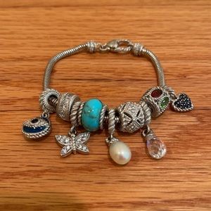 Judith Ripka sterling snake chain charm bracelet with charms